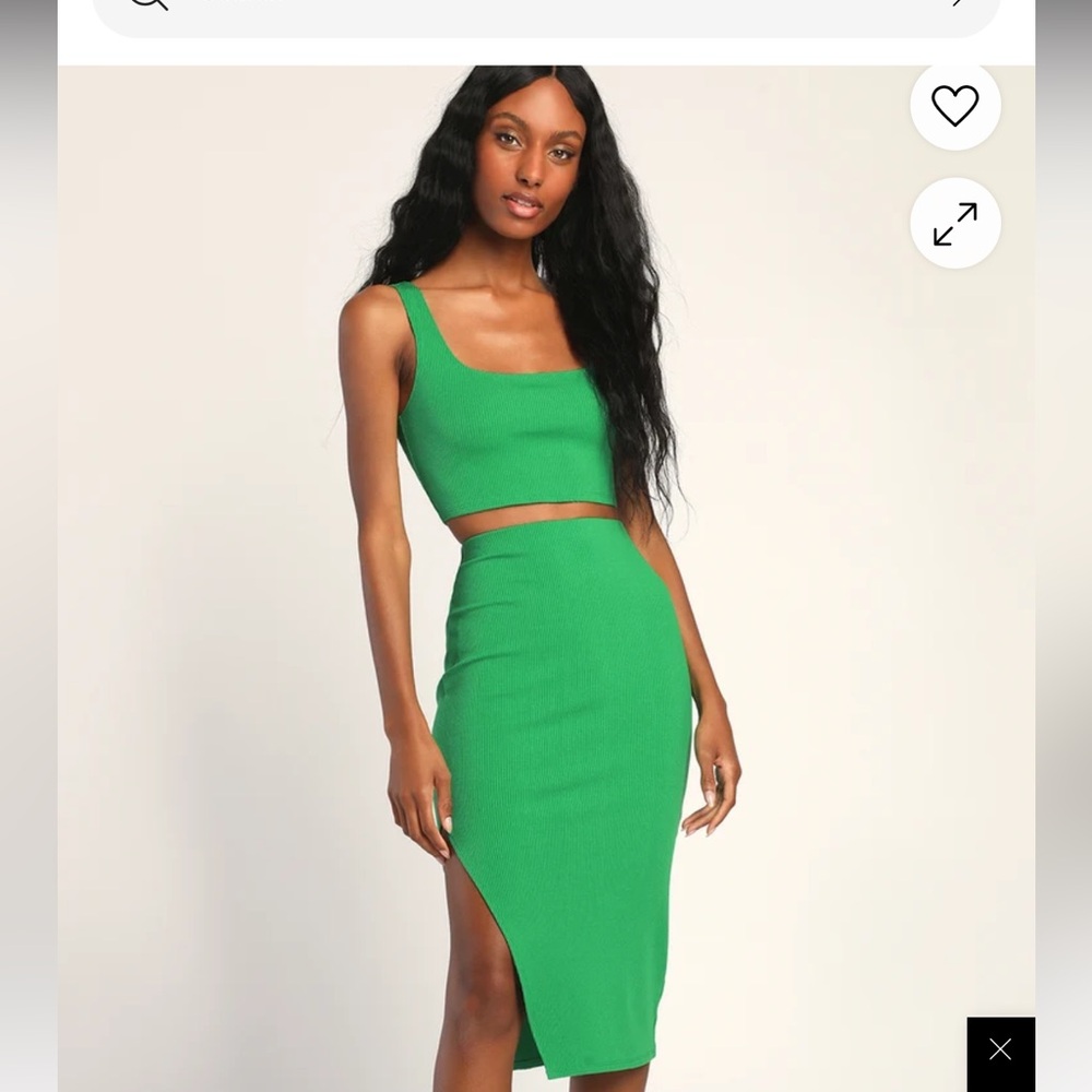 Lulu's Green Bodycon Midi two piece dress tank and skirt matching set like new
